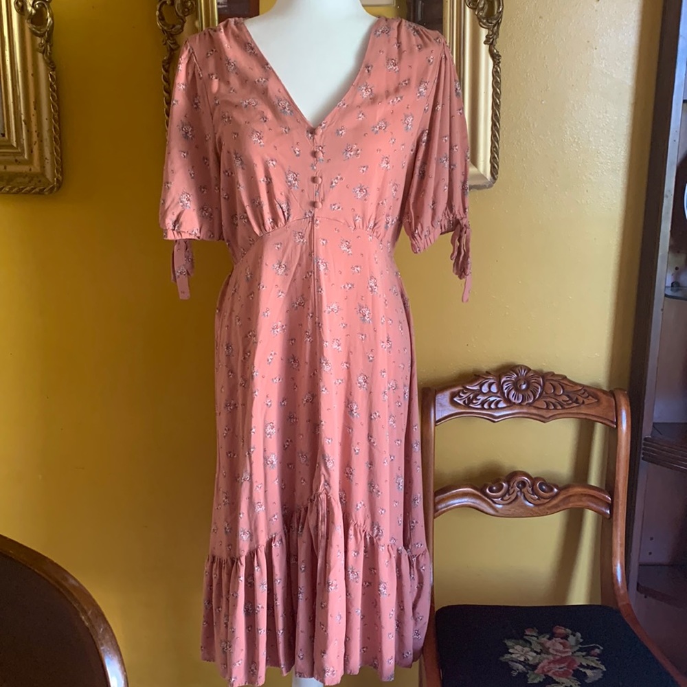 Pink Ditsy Print Spring Midi Dress
